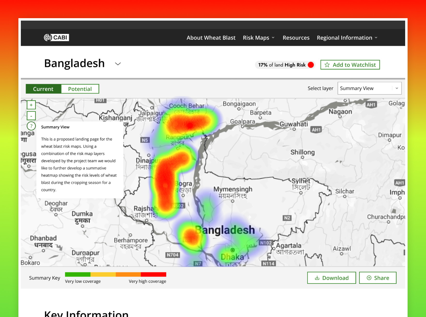 Wireframe prototype of the map visualisation.